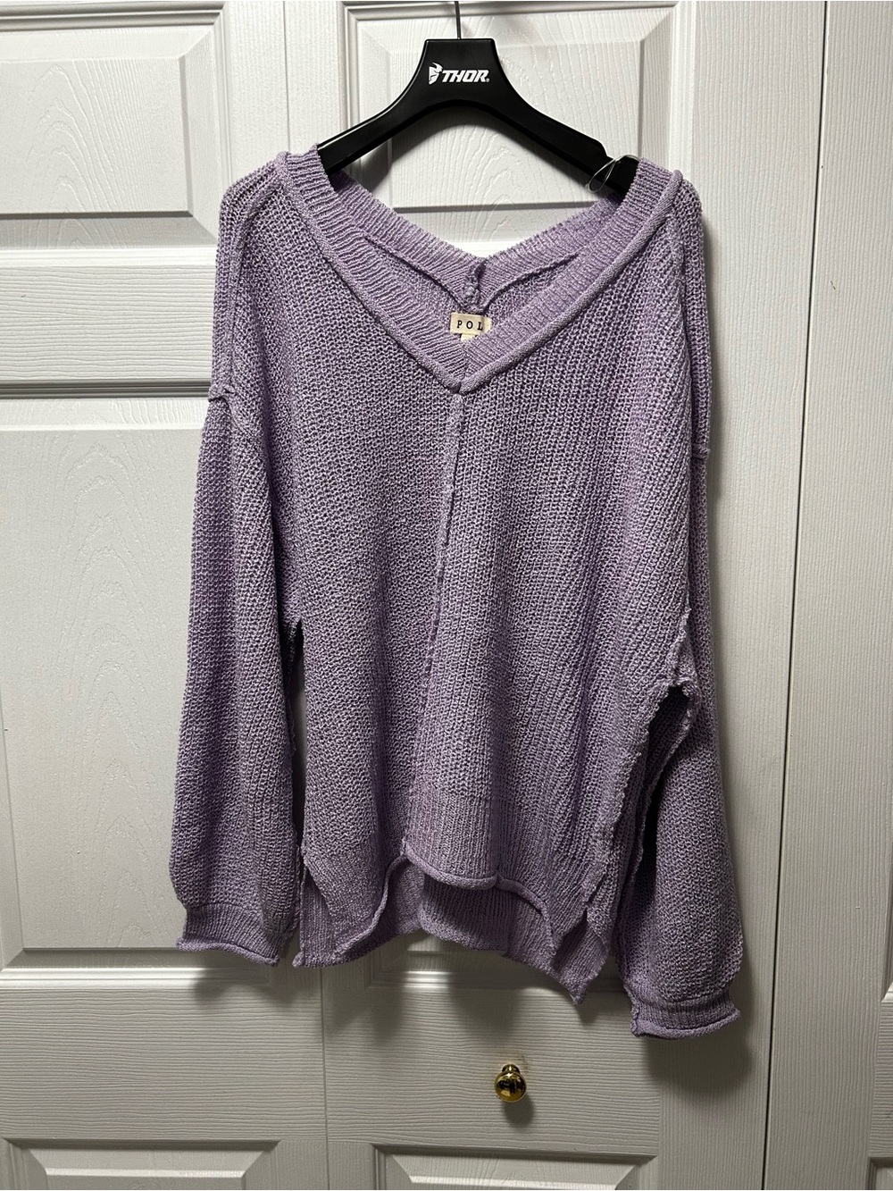 POL Lavender V-Neck Lightweight Knit Oversized Sweater
